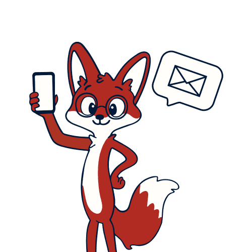 Illustrierter Fuchs als Kontakt-Maskottchen.