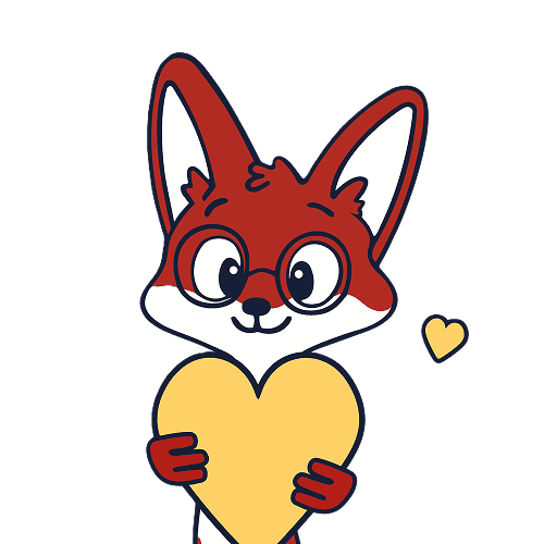 Illustration eines Fuchs Maskottchens mit einer Hand auf dem Herzen als Zeichen des Dankes.